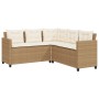 Divano da Giardino con Tavolo e Cuscini a L Beige in Polyrattan