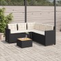 Divano da Giardino con Tavolo e Cuscini a L Nero in Polyrattan