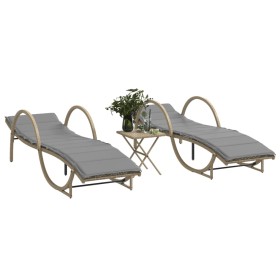 Lettini Prendisole 2 pz con Tavolino Beige in Polyrattan