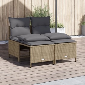 Set Divano da Giardino 4 pz con Cuscini Beige in Polyrattan