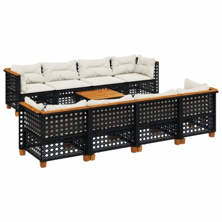 Set Divani da Giardino 9 pz con Cuscini Nero in Polyrattan