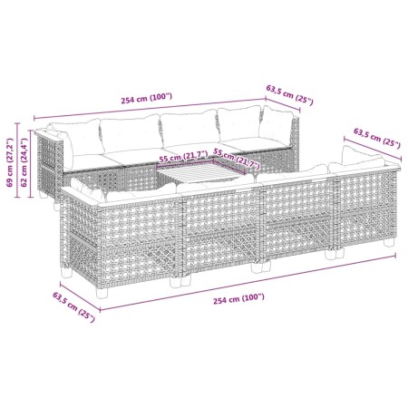 Set Divani da Giardino 9 pz con Cuscini Nero in Polyrattan