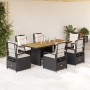 Set da Pranzo da Giardino 7 pz Nero con Cuscini in Polyrattan