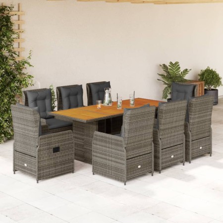 Set da Pranzo da Giardino 9 pz con Cuscini in Polyrattan Grigio