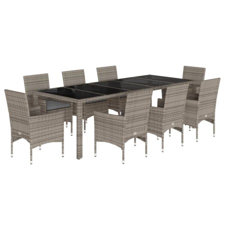 Set da Pranzo da Giardino 9 pz con Cuscini Polyrattan e Vetro