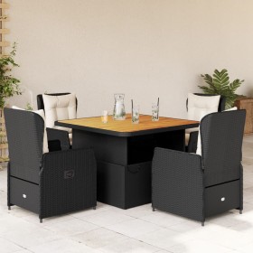 Set da Pranzo da Giardino 5 pz Nero con Cuscini in Polyrattan