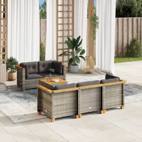 Set Divano da Giardino 6 pz con Cuscini Grigio in Polyrattan