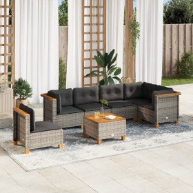 Set Divani da Giardino 7 pz con Cuscini Grigio in Polyrattan