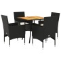 Set Pranzo da Giardino 5 pz con Cuscini Nero Polyrattan Acacia