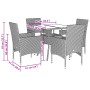 Set Pranzo da Giardino 5 pz con Cuscini Nero Polyrattan Acacia