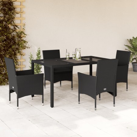 Set da Pranzo da Giardino con Cuscini 5 pz Polyrattan e Vetro