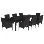 Set da Pranzo da Giardino 9 pz con Cuscini Polyrattan e Vetro