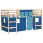 Letto a Soppalco con Tende Bambini Blu 80x200 cm Massello Pino