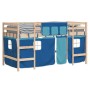 Letto a Soppalco con Tende Bambini Blu 80x200 cm Massello Pino