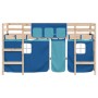 Letto a Soppalco con Tende Bambini Blu 80x200 cm Massello Pino