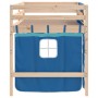 Letto a Soppalco con Tende Bambini Blu 80x200 cm Massello Pino