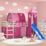 Letto a Soppalco con Torre Bambini Rosa 90x190cm Massello Pino