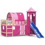 Letto a Soppalco con Torre Bambini Rosa 90x190cm Massello Pino