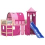 Letto a Soppalco con Torre Bambini Rosa 90x190cm Massello Pino