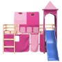 Letto a Soppalco con Torre Bambini Rosa 90x190cm Massello Pino