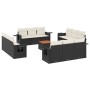 Set Divani da Giardino 13pz con Cuscini Nero in Polyrattan