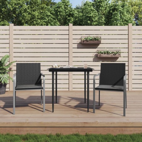 Sedie da Giardino con Cuscini 2pz Neri 56x59x84cm in Polyrattan