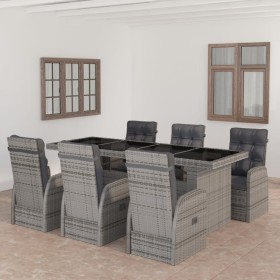 Set da Pranzo per Esterni 7 pz con Cuscini in Polyrattan Grigio