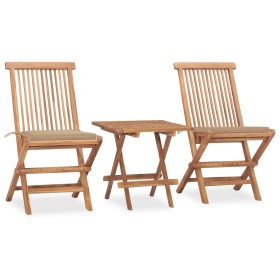 Set da Pranzo Giardino Pieghevole 3 pz Cuscino Massello di Teak