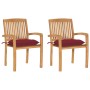 Sedie da Giardino 2 pz con Cuscini Rosso Vino in Teak Massello