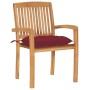 Sedie da Giardino 2 pz con Cuscini Rosso Vino in Teak Massello
