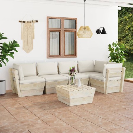 Set Divani da Giardino su Pallet 6 pz con Cuscini Legno Abete