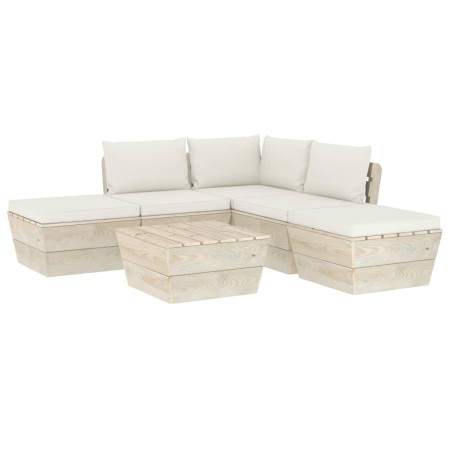 Set Divani da Giardino su Pallet 6 pz con Cuscini Legno Abete