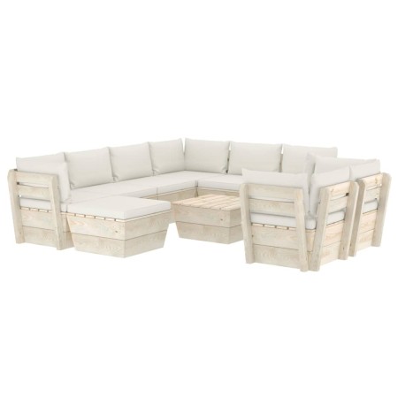 Set Divani da Giardino su Pallet 10 pz con Cuscini Legno Abete