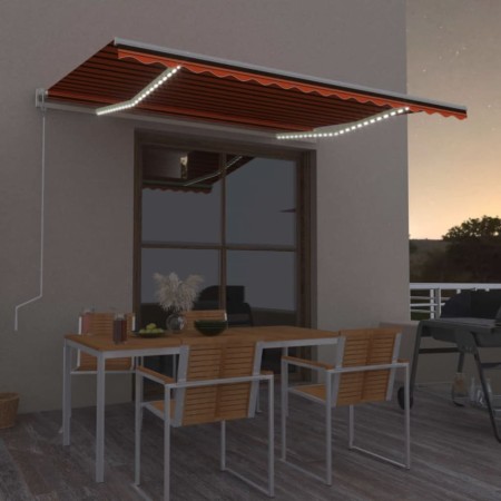 Tenda Automatica Sensore Vento e LED 400x350 cm Arancio Marrone