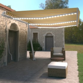 Tenda da Sole Retrattile Manuale LED 600x350 cm Giallo Bianco