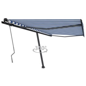 Tenda Retrattile Manuale con Palo 400x350 cm Blu/Bianco