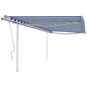 Tenda da Sole Retrattile Manuale con Pali 4,5x3,5 m Blu e Bianca