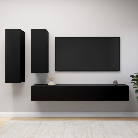 Set di Mobili Porta TV 4 pz Nero in Legno Multistrato