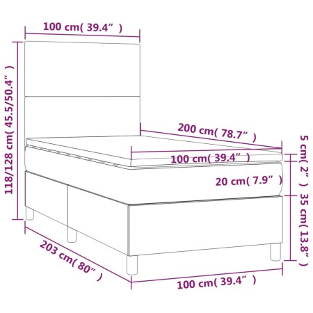 Letto a Molle con Materasso e LED Crema 100x200cm in Tessuto