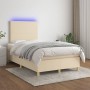 Letto a Molle con Materasso e LED Crema 120x200cm in Tessuto