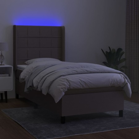 Letto a Molle con Materasso e LED Tortora 90x190 cm in Tessuto