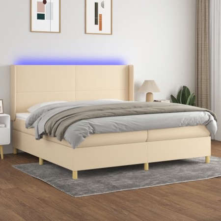 Letto a Molle Materasso e LED bianco 200x200cm in Tessuto