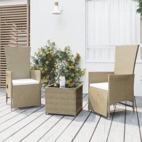 Set Mobili da Giardino 3 pz Beige Polyrattan e Acciaio