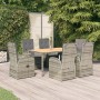 Set da Pranzo da Giardino 7 pz con Cuscini in Polyrattan Grigio