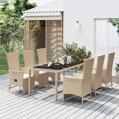 Set da Pranzo da Giardino 7 pz con Cuscini Beige in Polyrattan