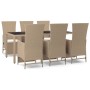 Set da Pranzo da Giardino 7 pz con Cuscini Beige in Polyrattan