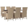 Set da Pranzo da Giardino 7 pz con Cuscini Beige in Polyrattan