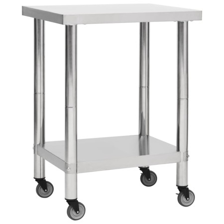 Tavolo da Lavoro Cucina con Ruote 80x45x85 cm in Acciaio Inox