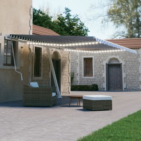 Tenda da Sole Retrattile Manuale con LED 600x300cm Blu e Bianco