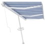 Tenda da Sole Retrattile Manuale con LED 600x300cm Blu e Bianco